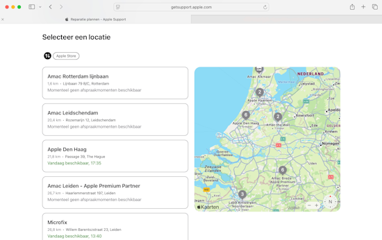 Apple reparatiepunt opzoeken